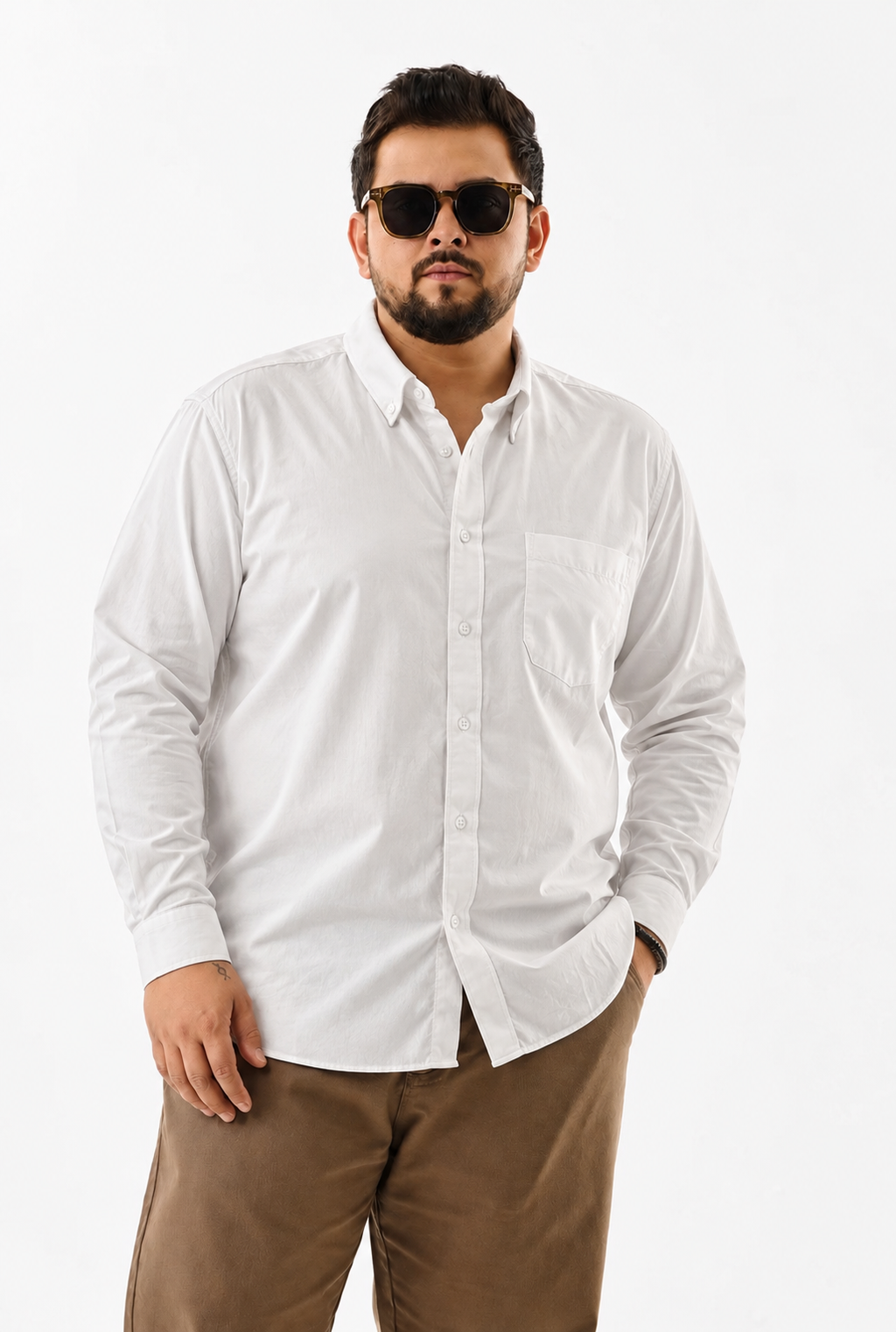 Camisa Regular Manga Larga - Blanca