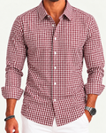 Camisa Slim Manga Larga - Cuadros Vino