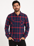 Camisa Manga Larga Slim de Franela - Cuadro Marino