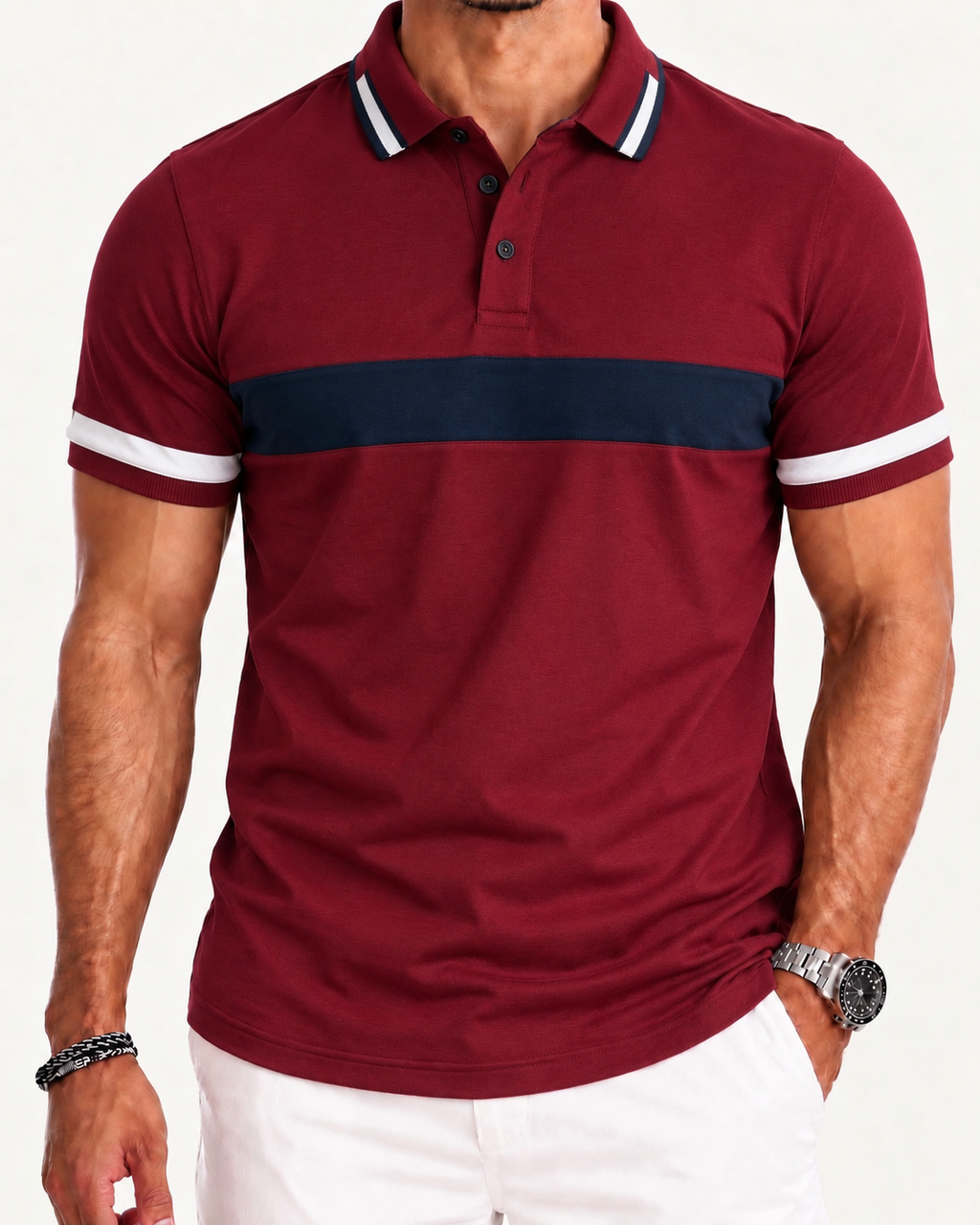 Playera Tipo Polo Rayas Altas - Vino CL