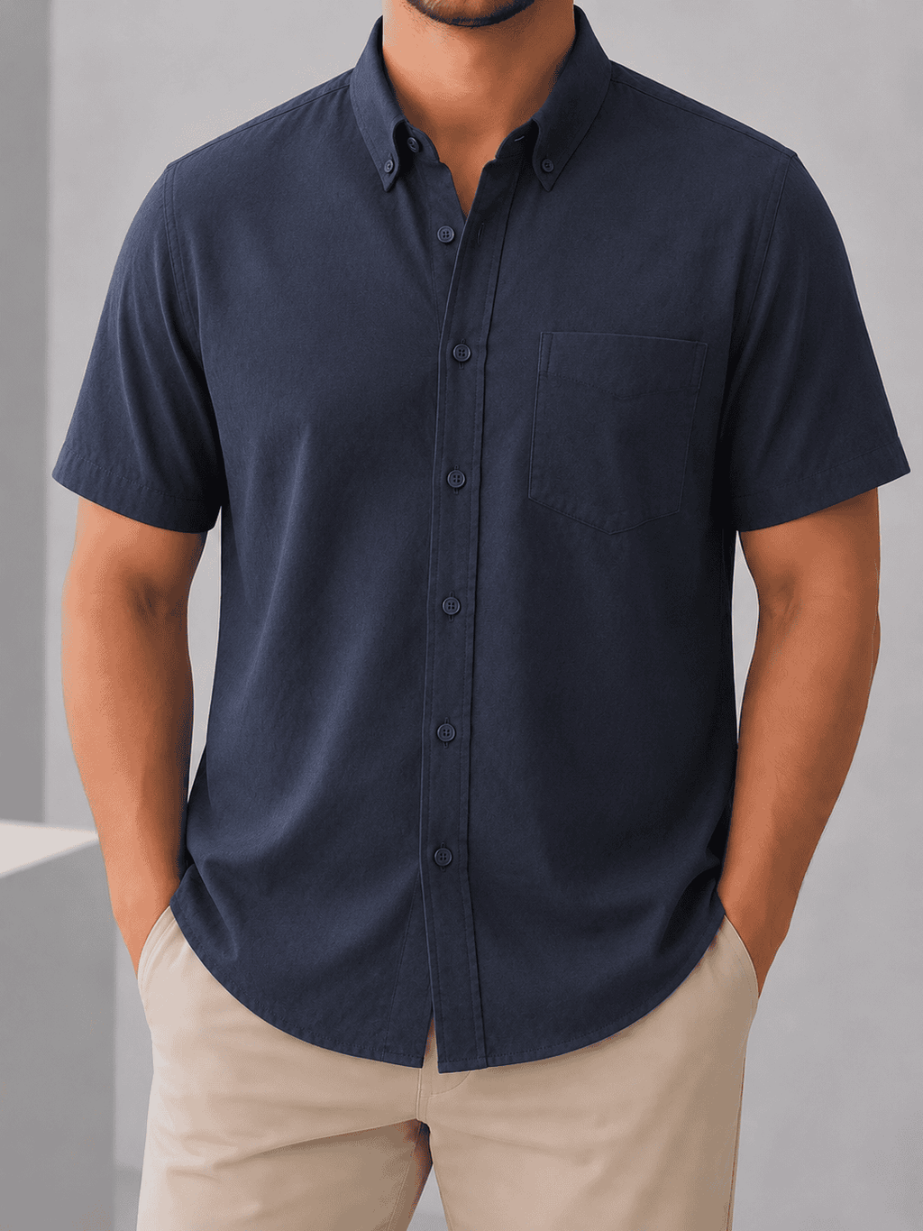 Camisa Regular Manga Corta - Marino