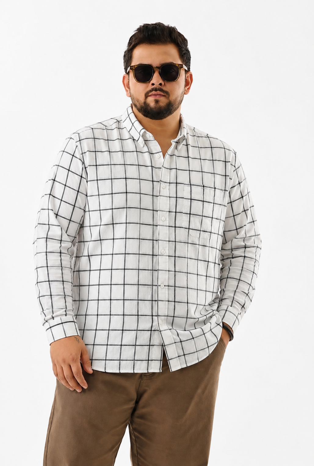 Camisa Regular Manga Larga - Cuadros con Negro