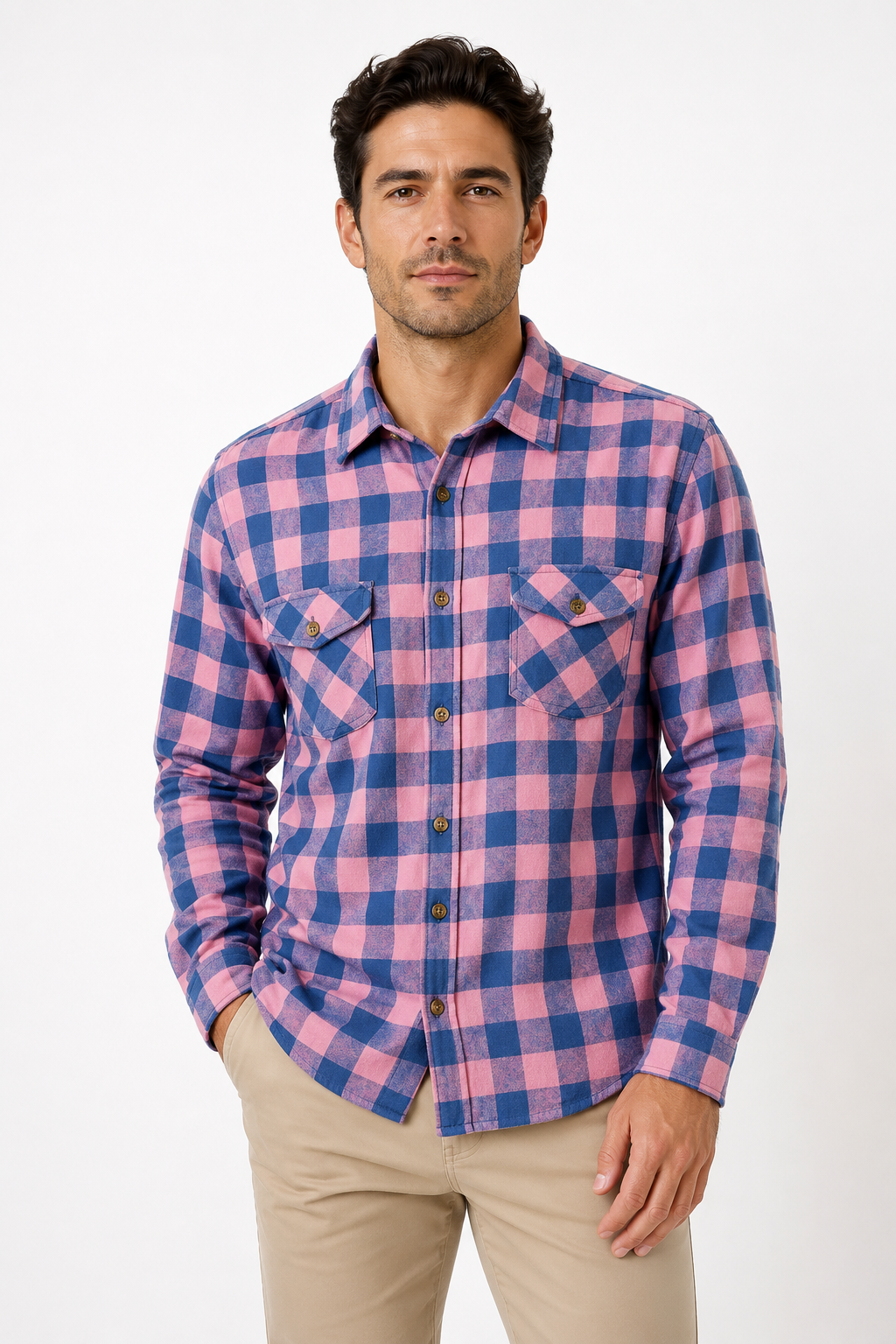 Camisa de Franela Slim - Cuadros Rosas