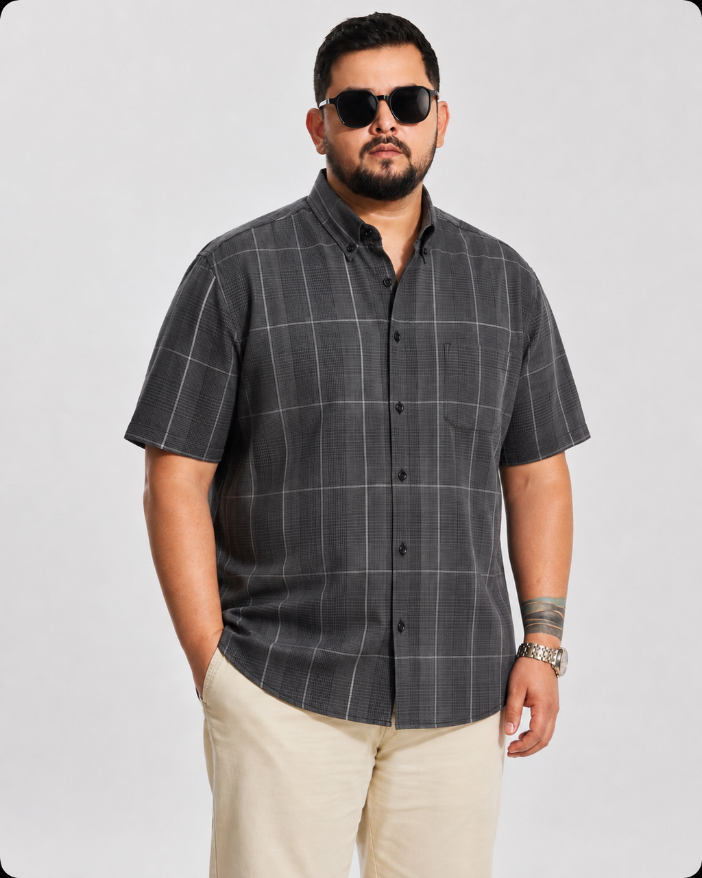 Camisa Regular Manga Corta - Cuadros Black