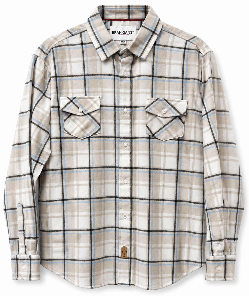 Camisa Manga Larga Slim de Franela -Hueso