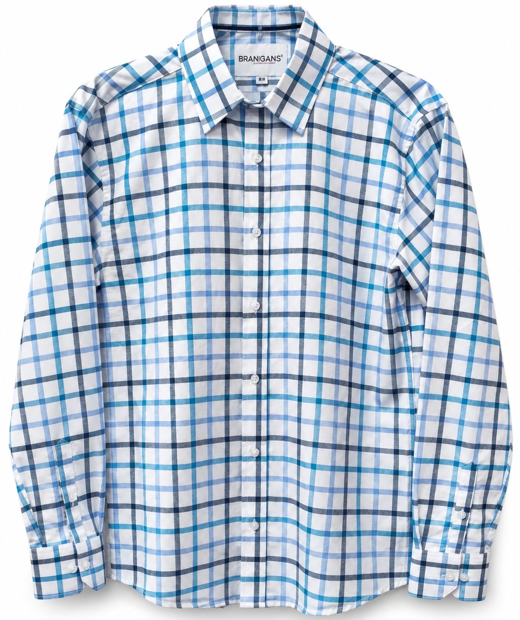 Camisa Slim Manga Larga - Multicuadro Blanco