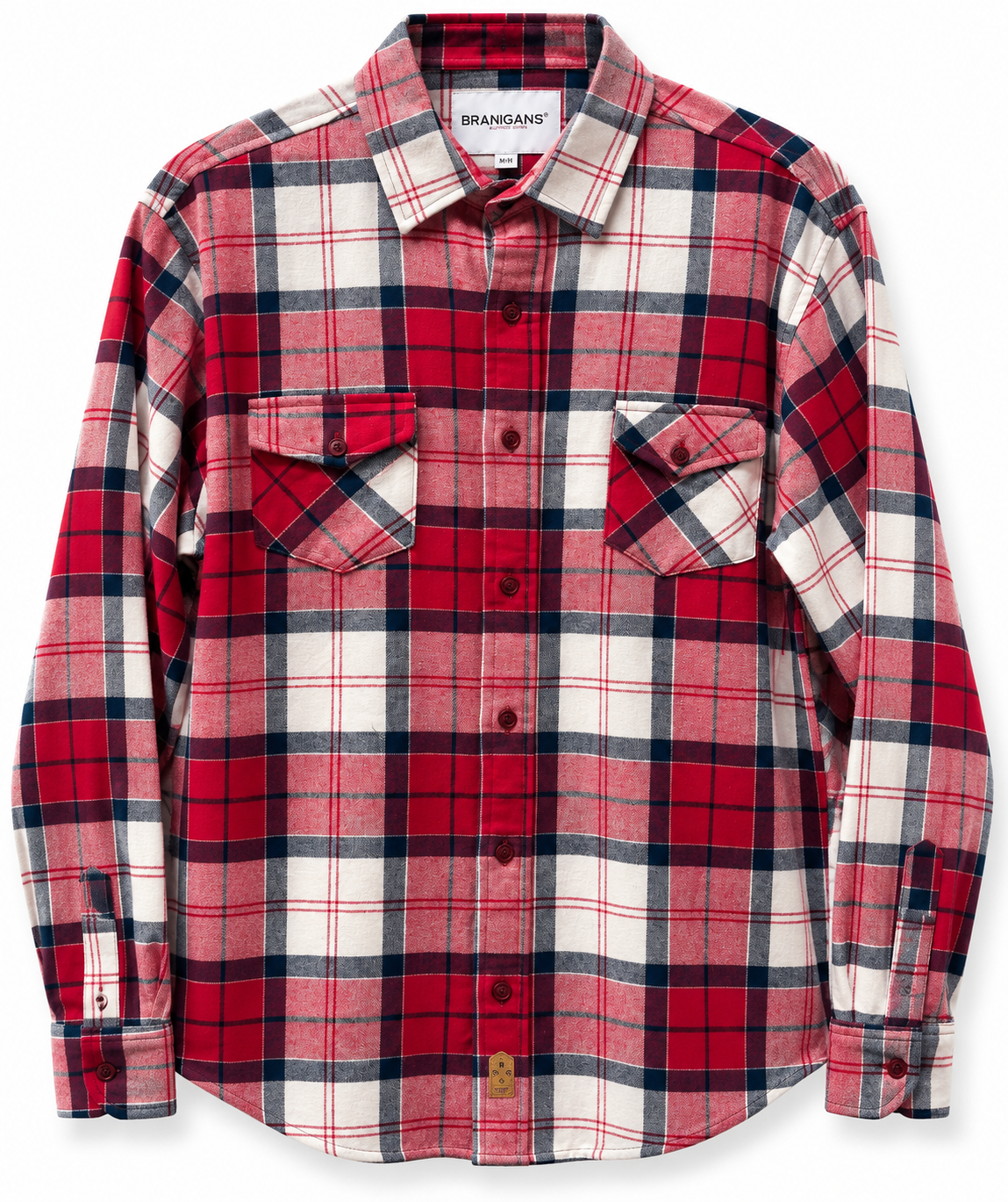 Camisa Manga Larga Slim de Franela - Cuadros Rojos