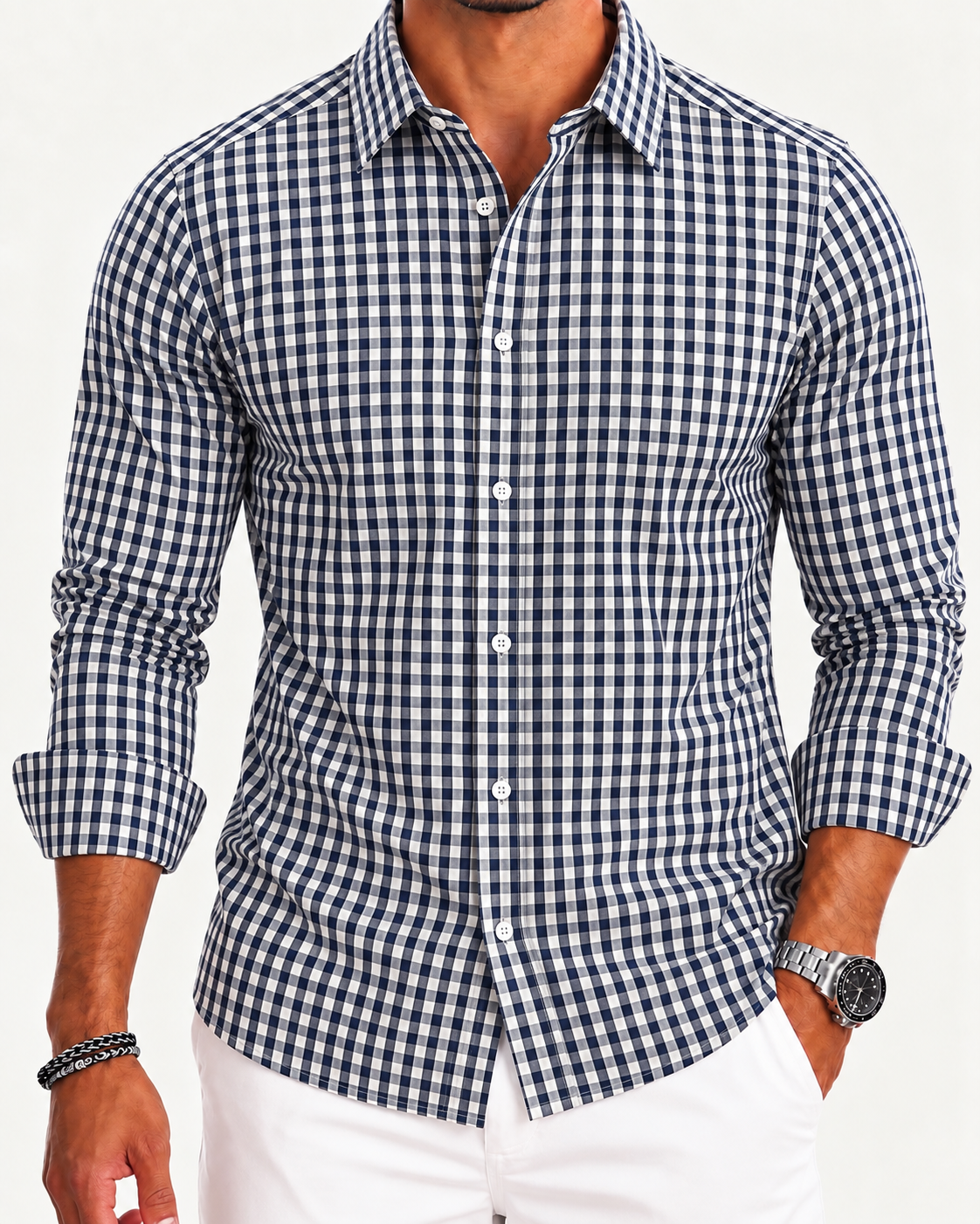 Camisa Slim Manga Larga - Cuadros Marinos