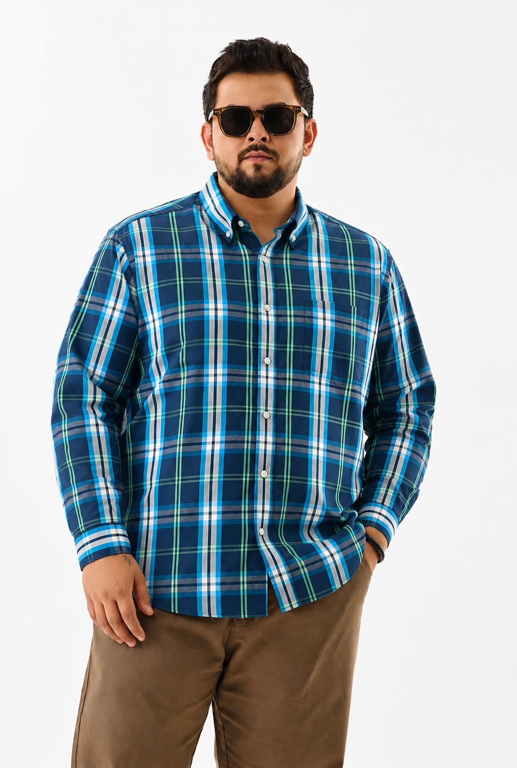 Camisa Regular Manga Larga - Cuadros Azul