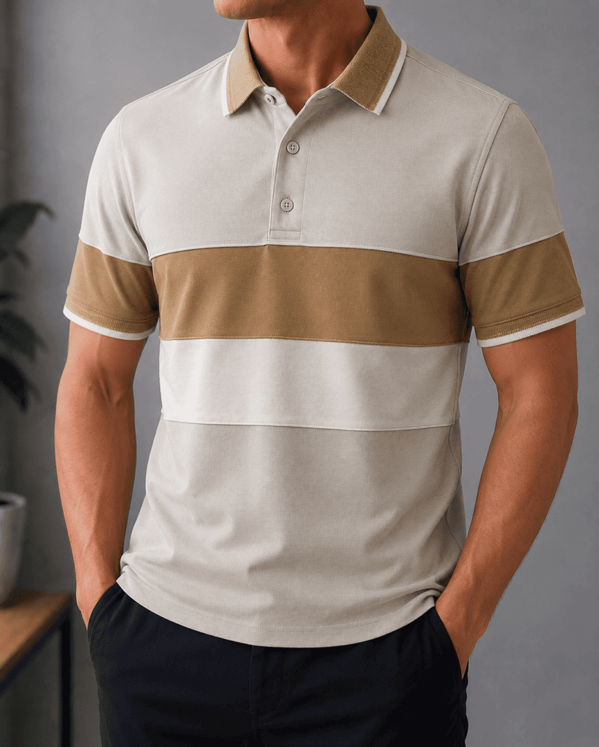 Playera Tipo Polo Rayas - Navy Crema