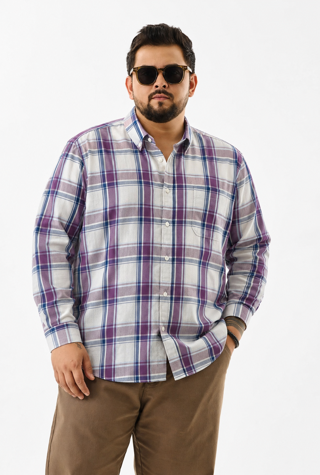 Camisa Regular Manga Larga - Cuadros Morado