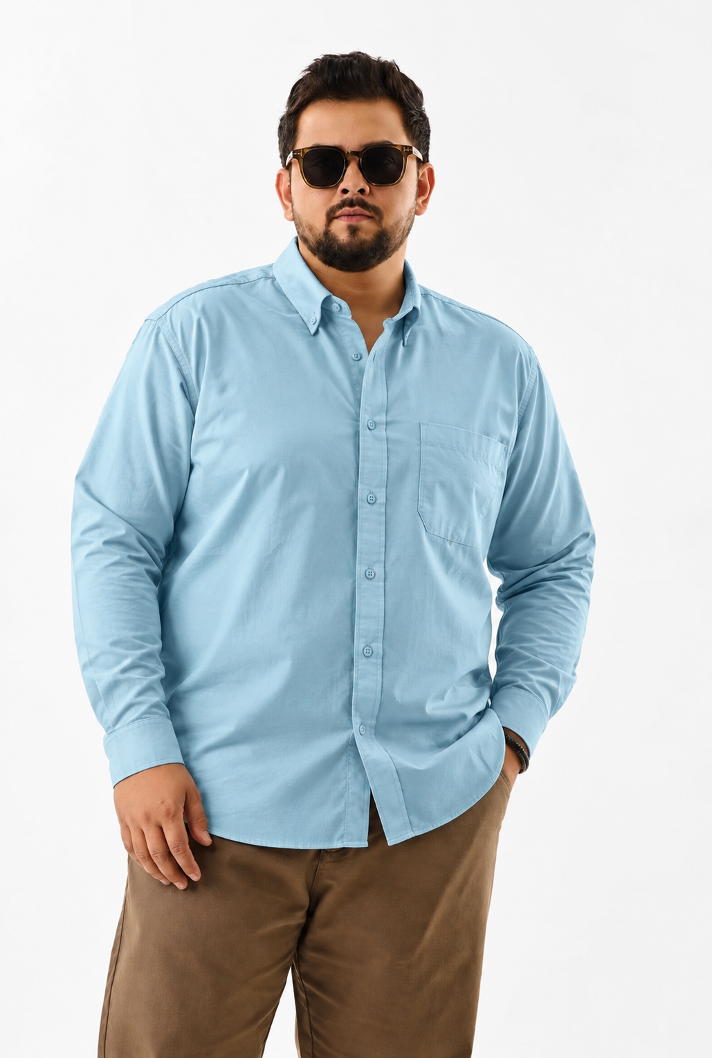 Camisa Regular Manga Larga - Azul aqua