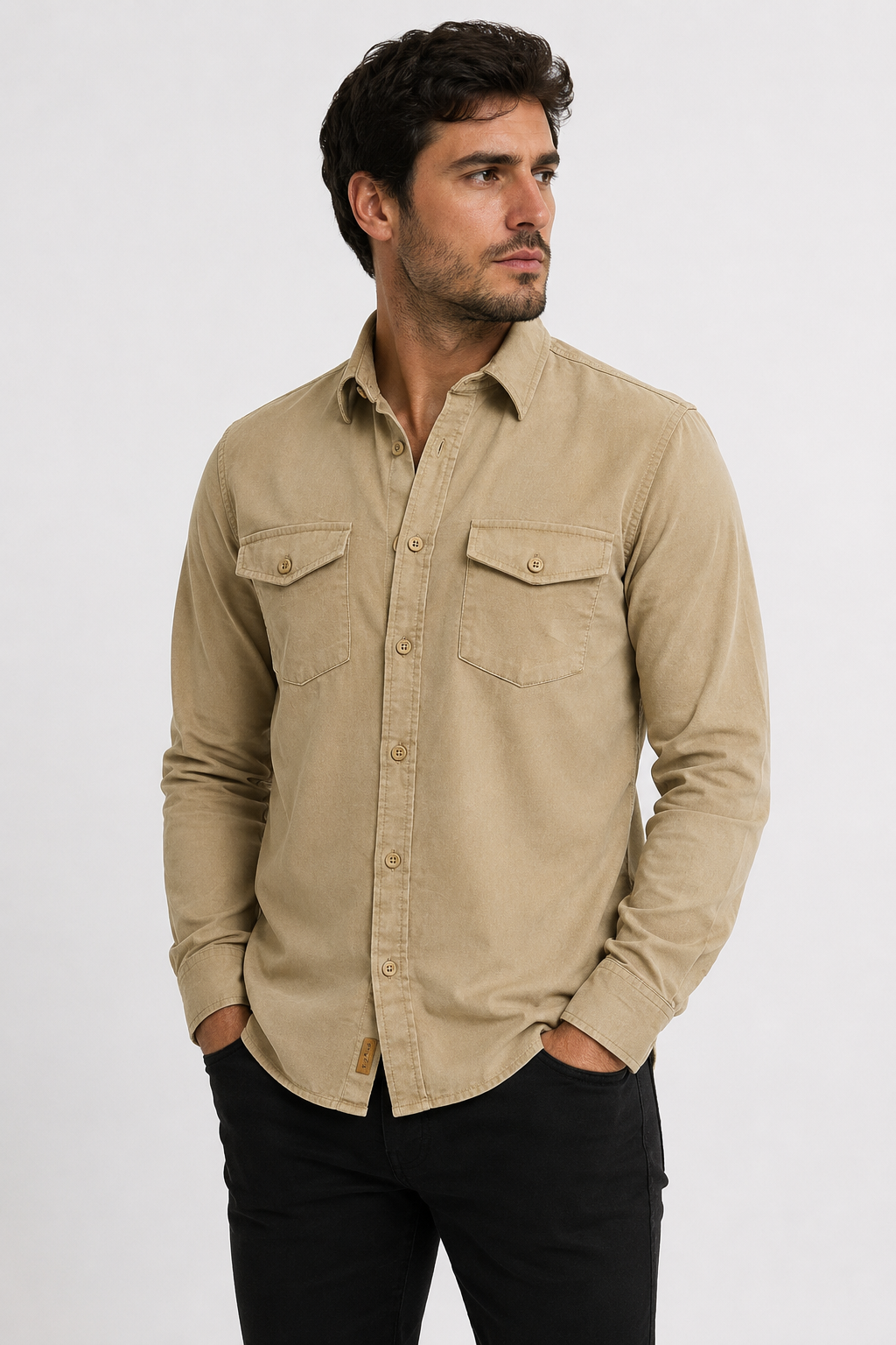 Camisa Manga Larga Slim de Panilla - Caqui