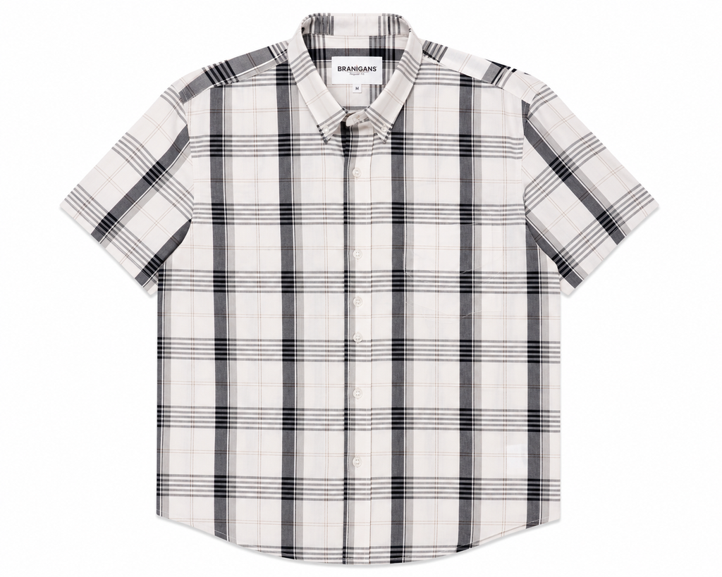 Camisa Regular Manga Corta - Cuadros Blanco