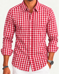 Camisa Slim Manga Larga - Cuadros Grandes Rojos