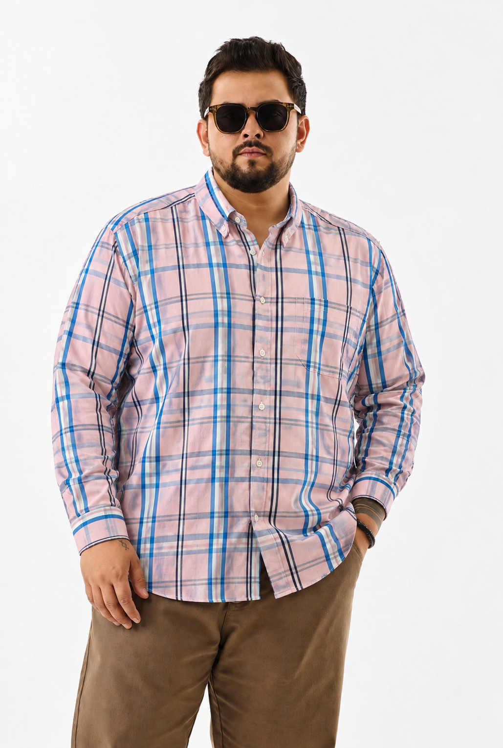 Camisa Regular Manga Larga - Cuadros Rosas