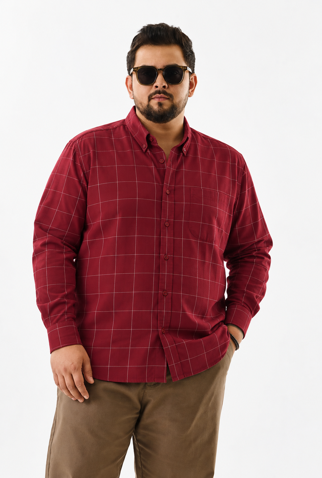 Camisa Regular Manga Larga - Cuadros tinto