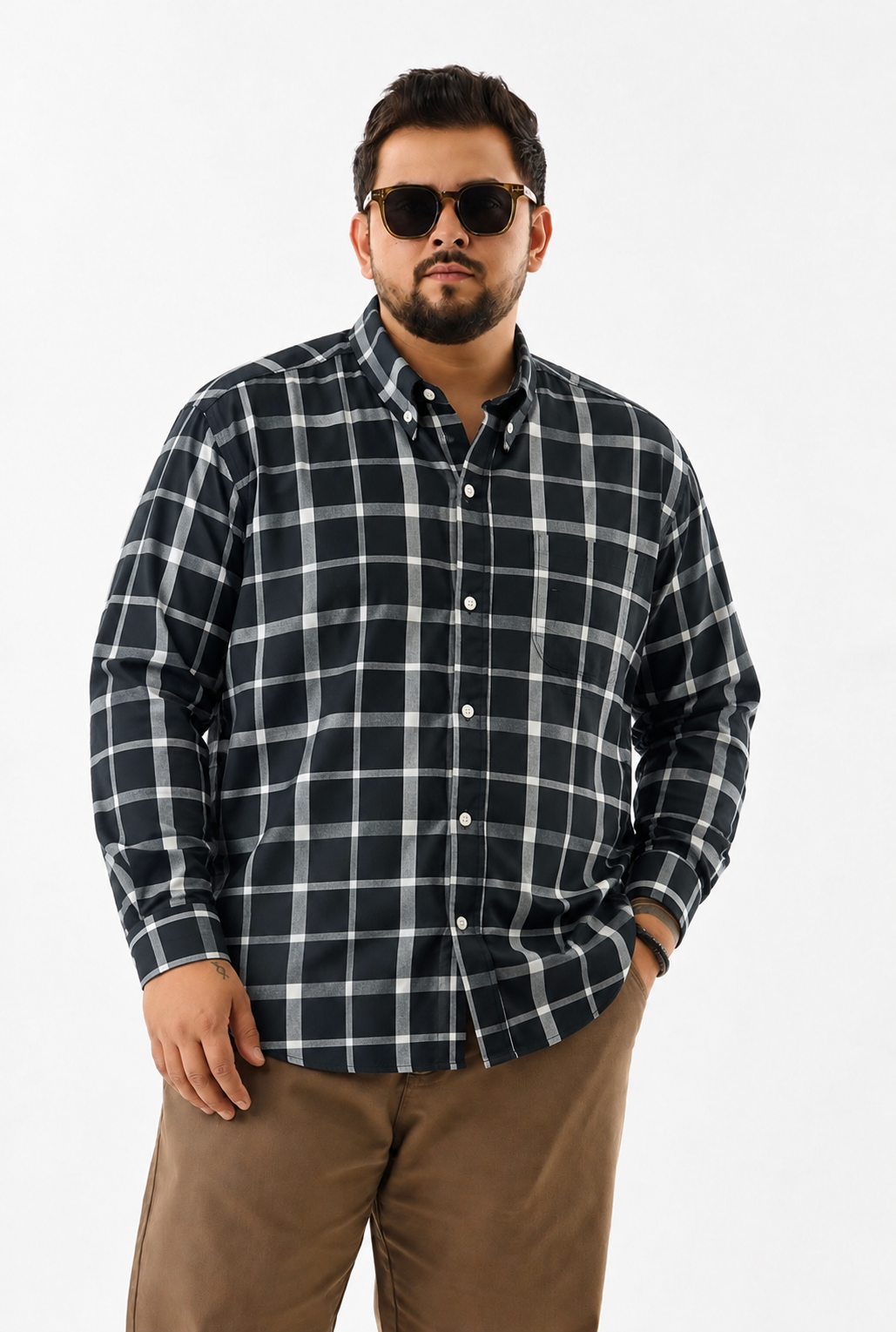 Camisa Regular Manga Larga - Cuadros negros