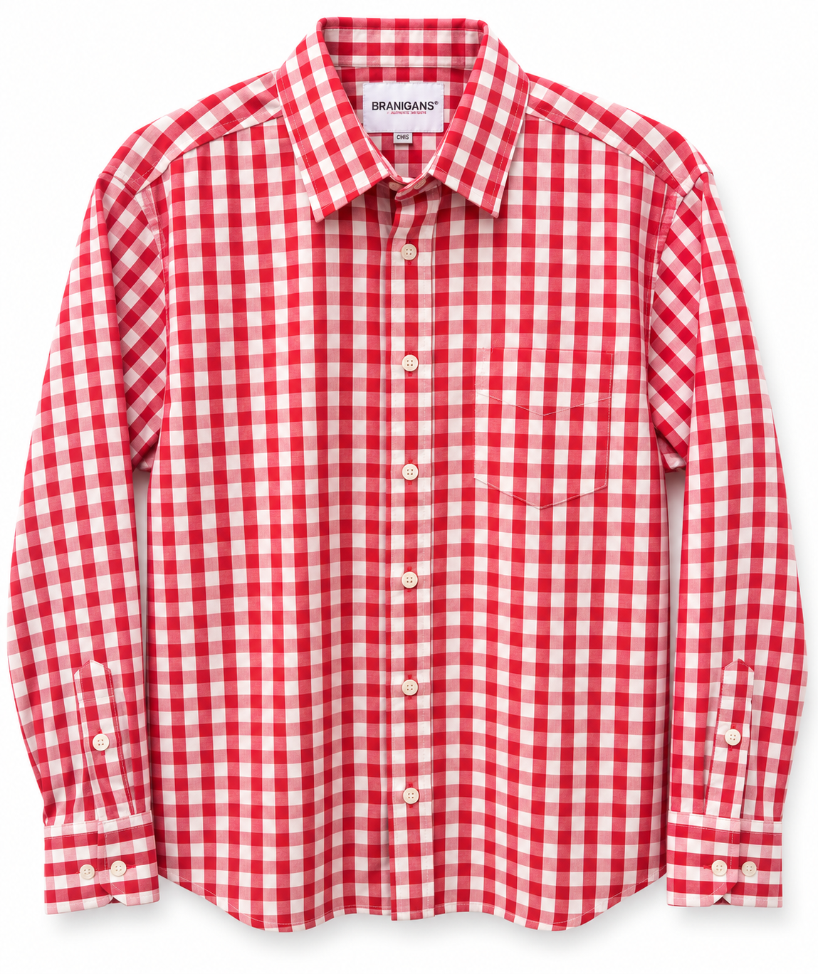 Camisa Slim Manga Larga - Cuadros Grandes Rojos