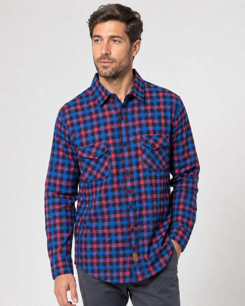 Camisa Manga Larga Slim de Franela - Multicuadros
