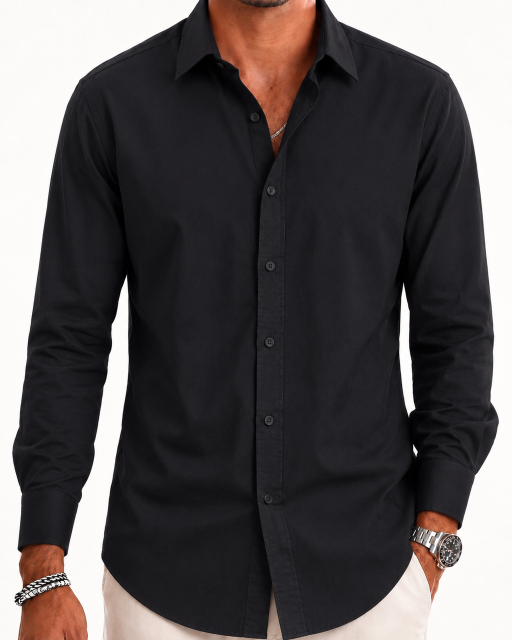 Camisa Slim Manga Larga - Negra