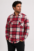 Camisa Manga Larga Slim de Franela - Cuadros Rojos