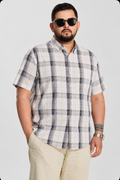 Camisa Regular Manga Corta - Cuadros Blanco