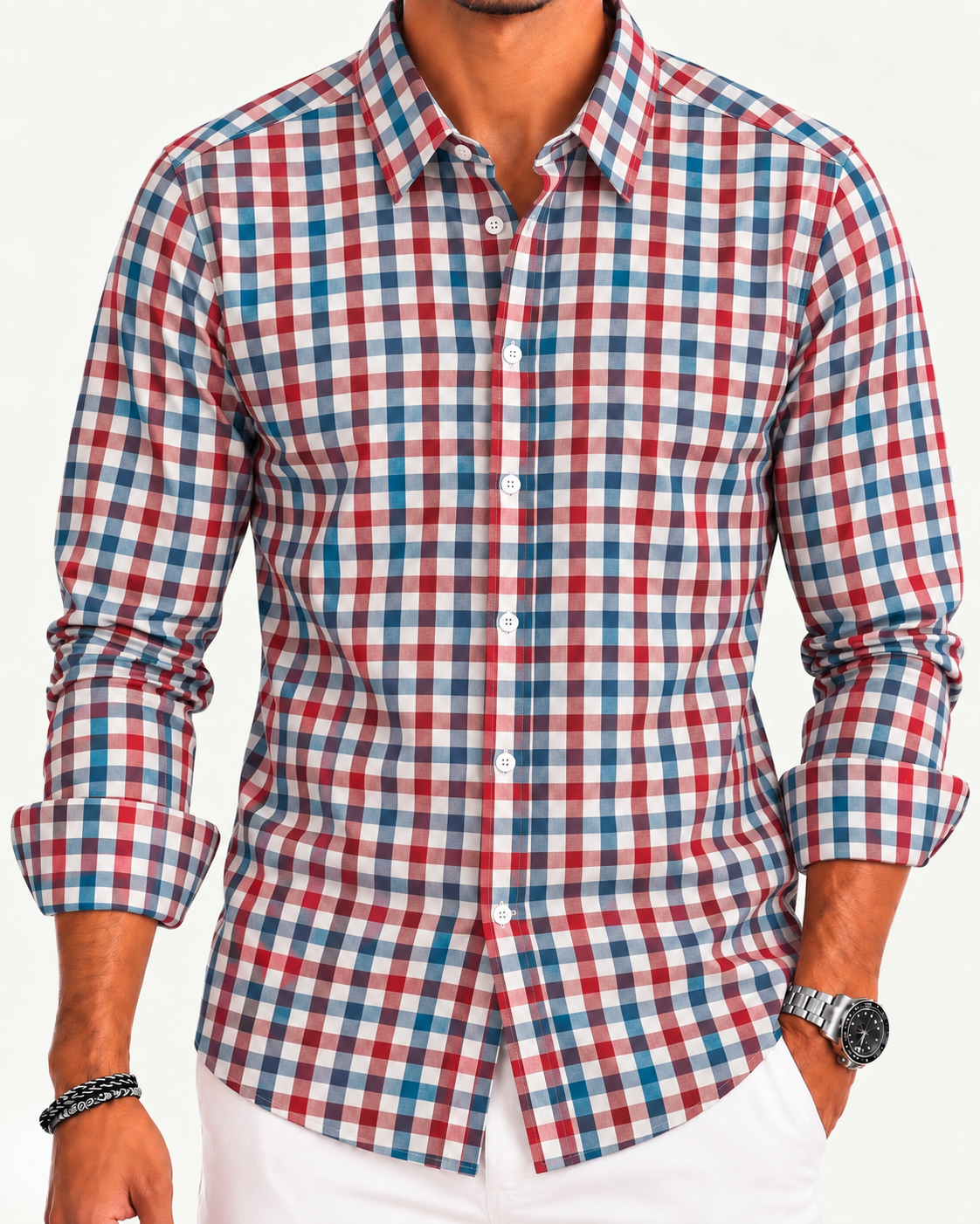 Camisa Slim Manga Larga - Cuadros Bicolor