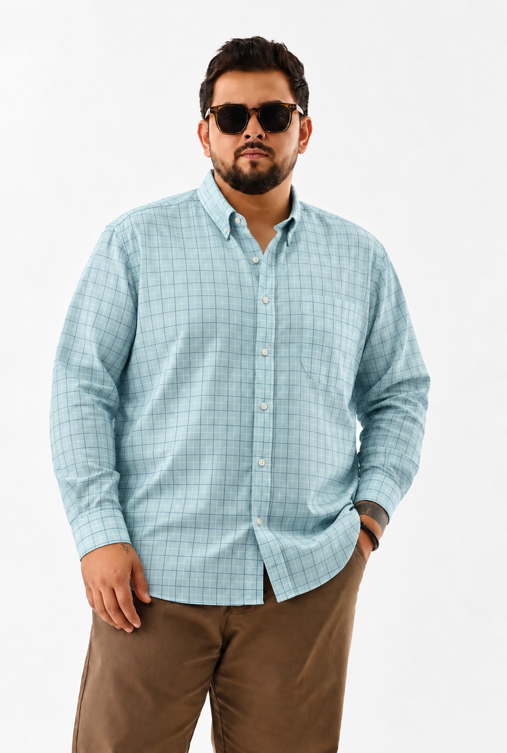 Camisa Regular Manga Larga - Cuadritos celeste