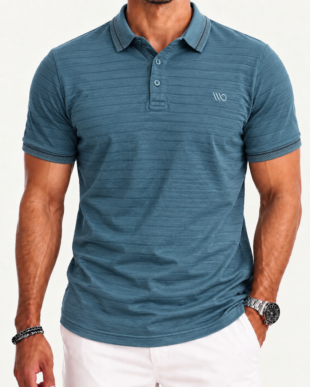Playera Tipo Polo Rayas Altas - Azul Tur