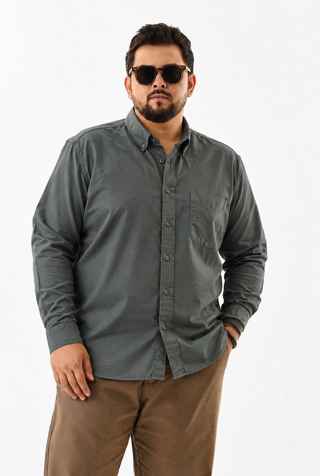 Camisa Regular Manga Larga - Gris