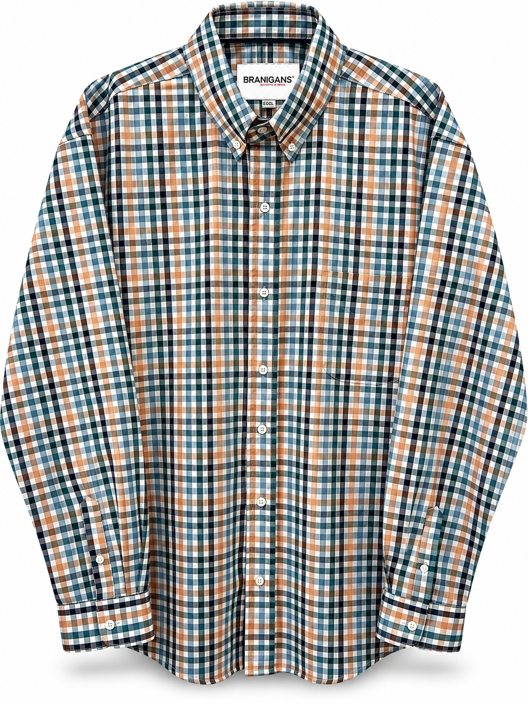 Camisa Regular Manga Larga - Cuadritos Naranja
