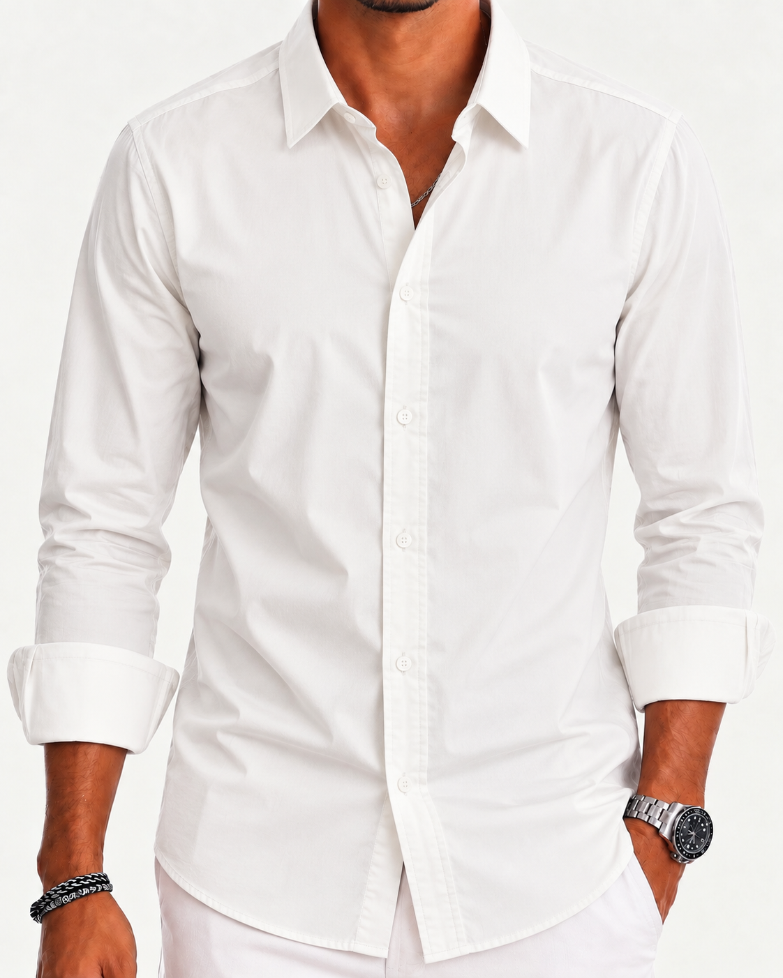 Camisa Slim Manga Larga - Blanca