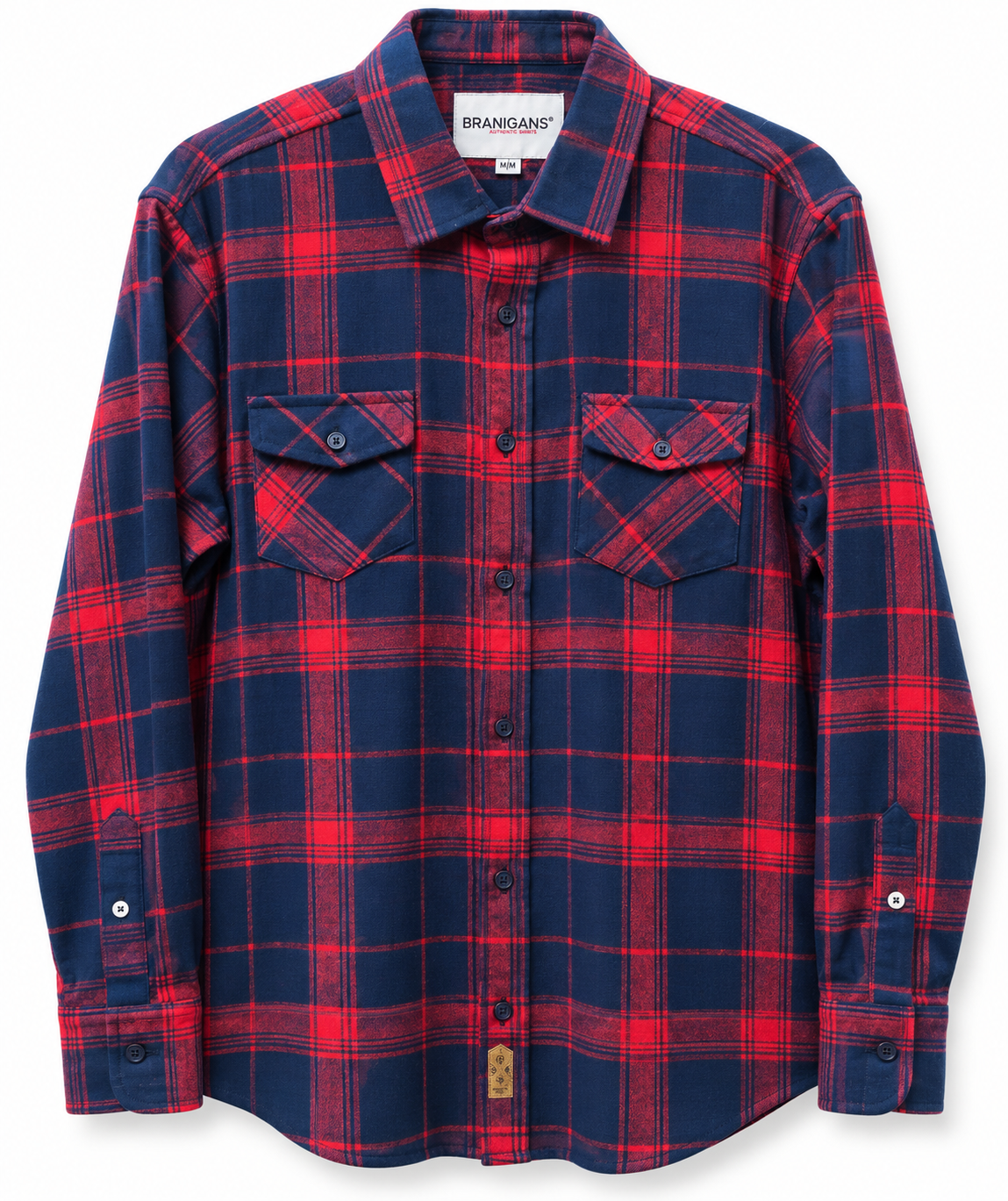 Camisa Manga Larga Slim de Franela - Cuadro Marino