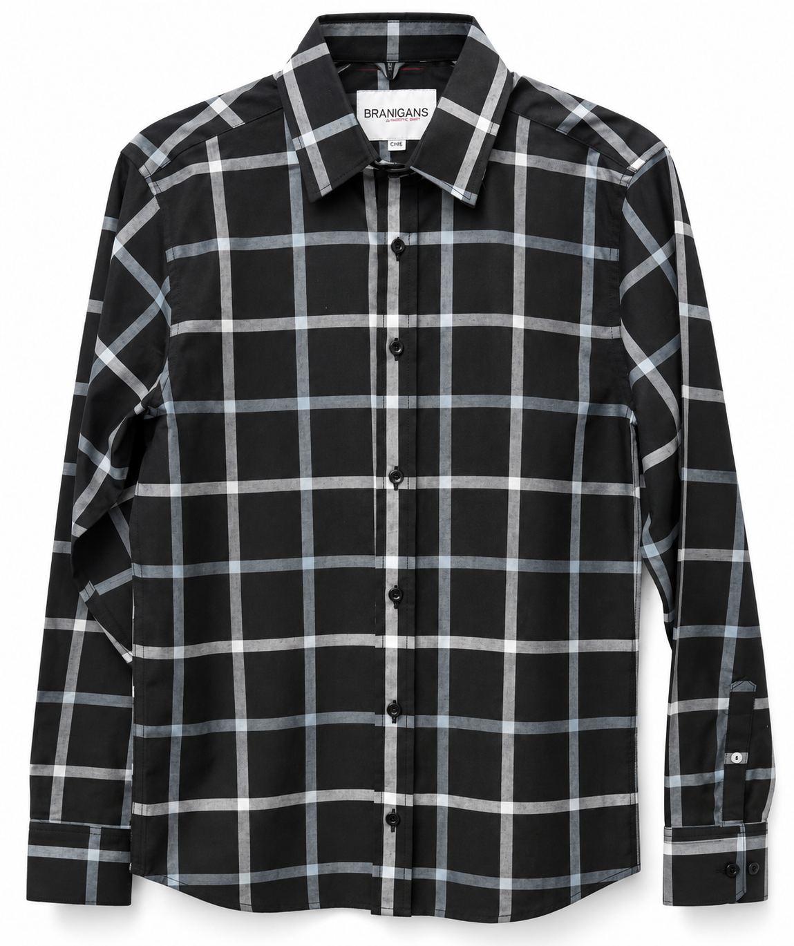 Camisa Slim Manga Larga - Cuadros Negros